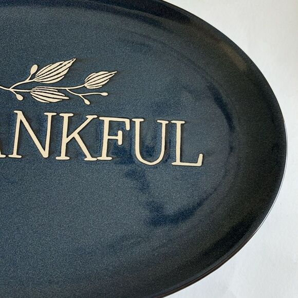 Thankful Platter Thanksgiving Holiday Blue Oval 14” Celebrate It - Picture 3 of 9